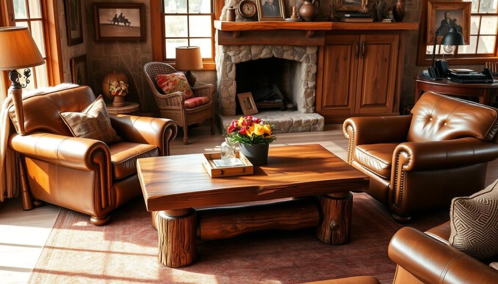 wood and leather furniture